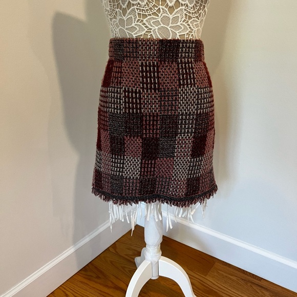 Zara Purple Pink Plaid Oversized Knit Fringe Overshirt Jacket and Skirt Set - Picture 9 of 11